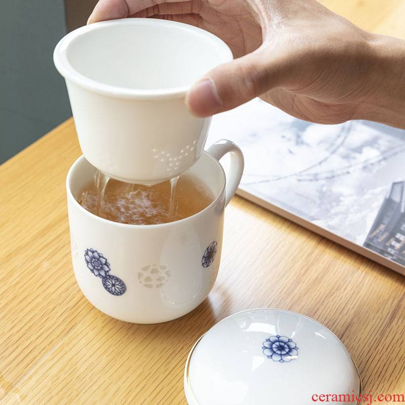 Jade BaiQing flowers and exquisite porcelain enamel separation high white porcelain of jingdezhen porcelain tea cups, small ball filter cup