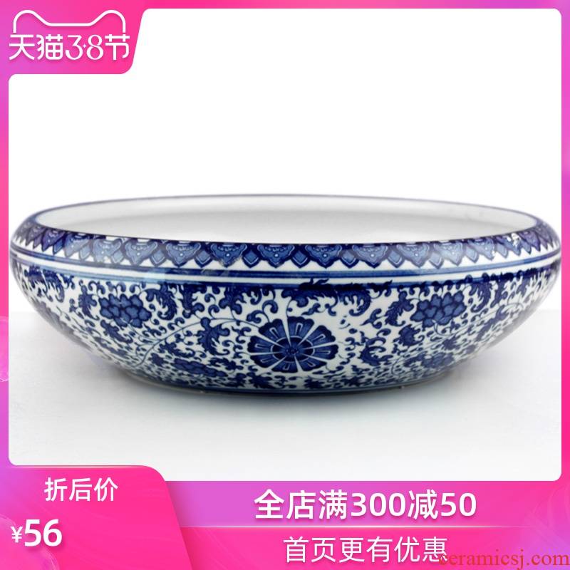 Ceramic aquarium place jingdezhen blue and white turtle household act the role ofing is tasted cylinder shallow water lily birdbath hallway desktop decoration
