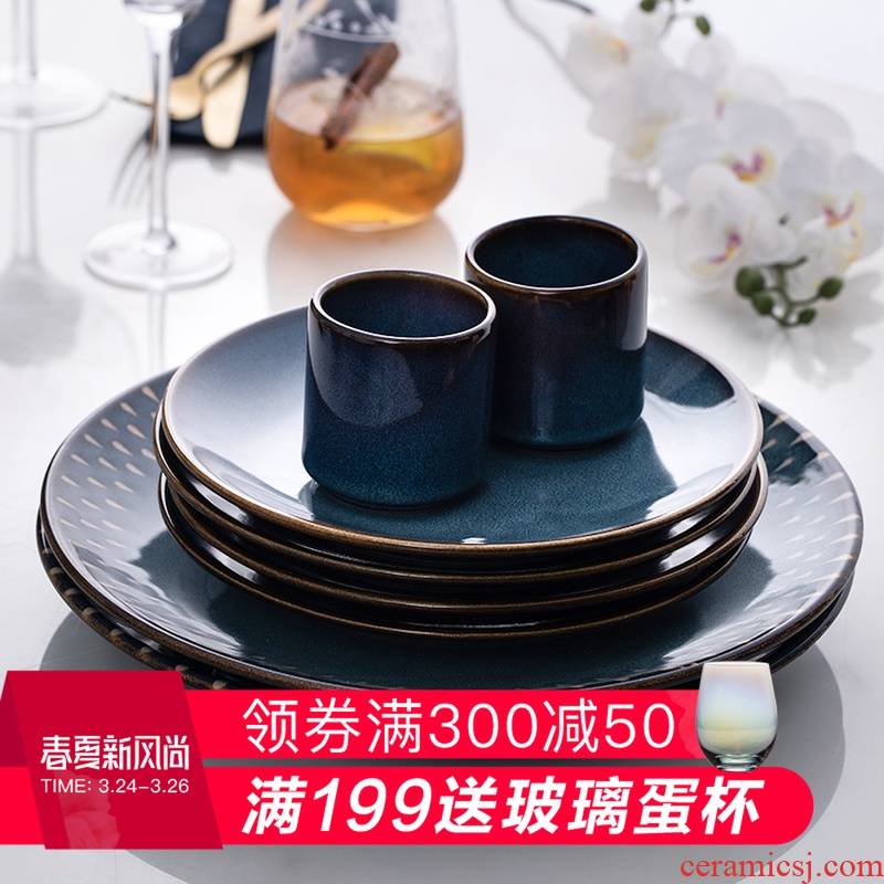 Eat mulberry mo Europe type variable glaze ceramic plates creative rice bowls steak sauce dish spoon, cup dish plate of household