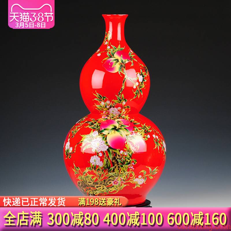 Jingdezhen ceramics China red live figure gourd vase of large sitting room adornment handicraft furnishing articles