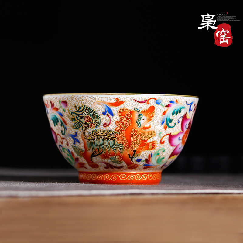 Jingdezhen thread colored enamel porcelain sample tea cup hand - made paint masters cup golden lion noggin single cup by hand