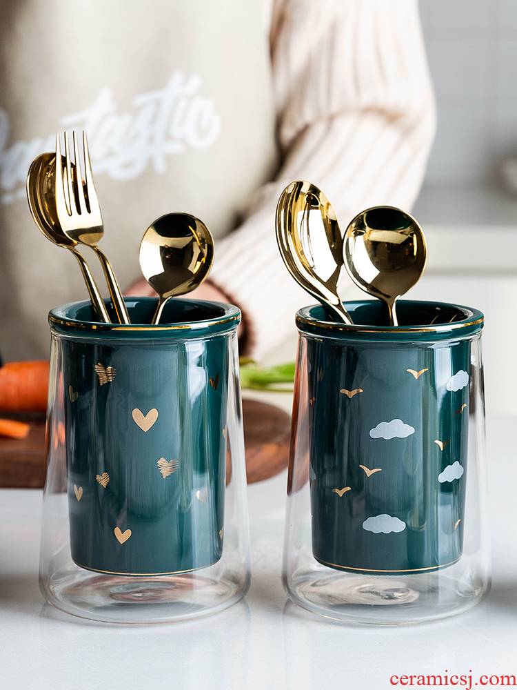 Receive a frame spoon the Receive modern creative ceramic kitchen housewife chopsticks box informs the shelf glass cage