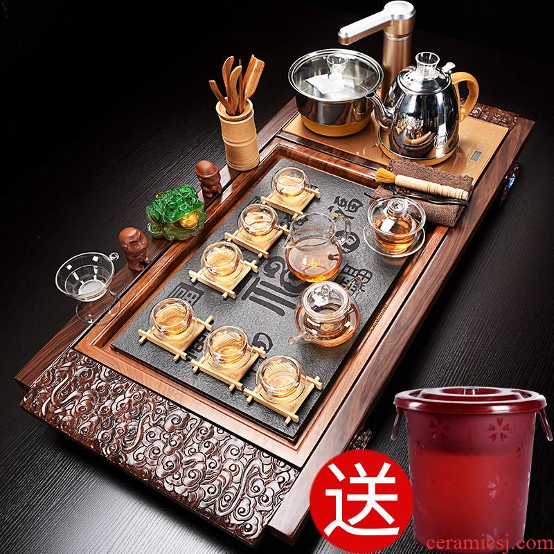 Hui, make tea sets a complete set of kung fu tea set household ceramics contracted purple sand tea tea tray was solid wood tea cups