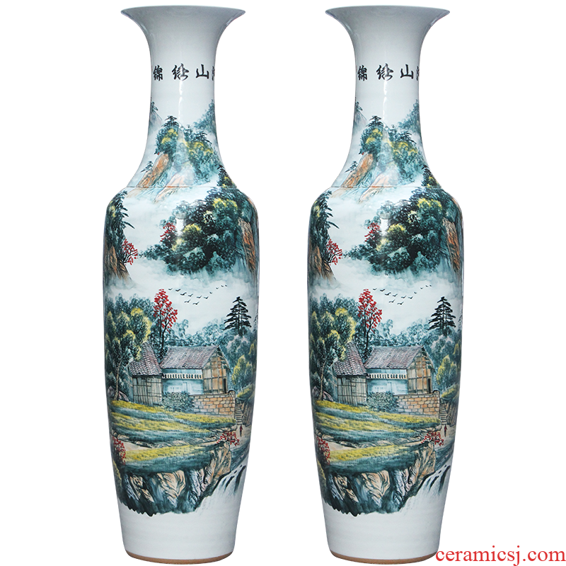 Jingdezhen ceramics hand - made color ink landscape painting of large vase sitting room place hotel css0 ornament