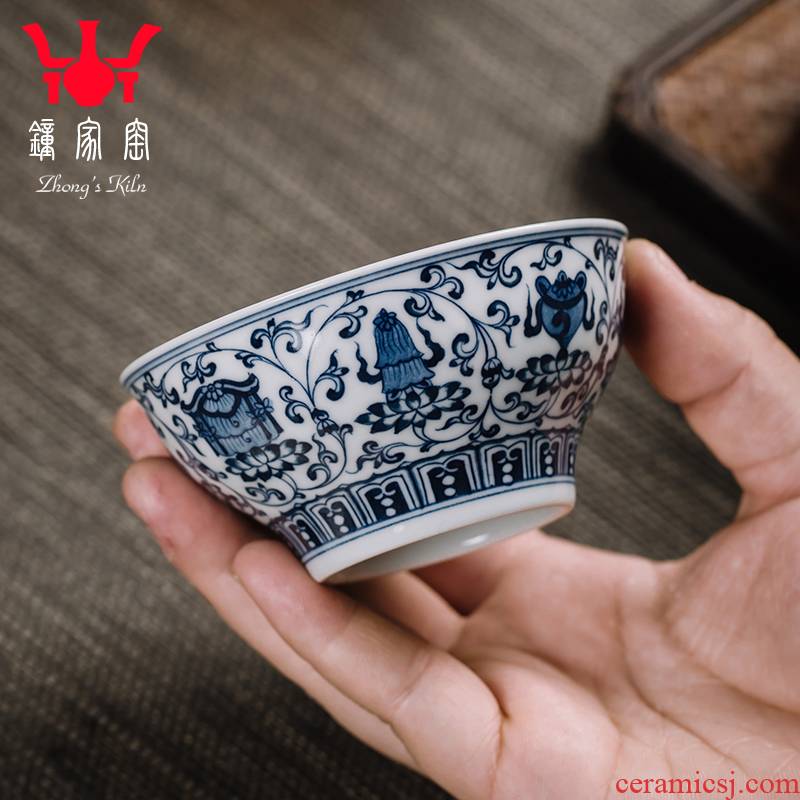 Clock home up ceramic cups jingdezhen blue and white maintain noggin manually put lotus flower tea kongfu master CPU