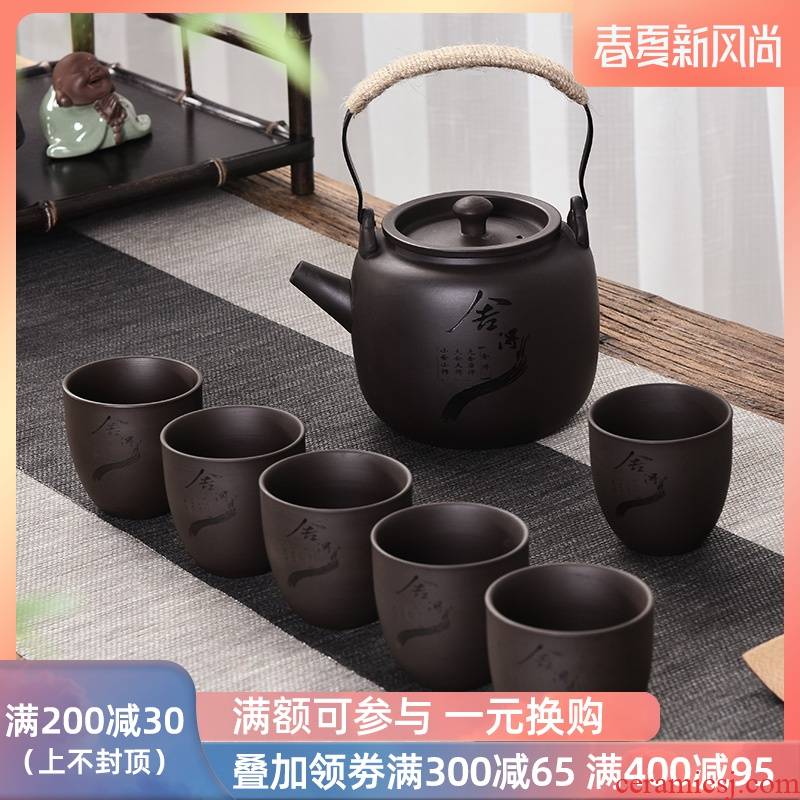 Restoring ancient ways is a complete set of the run of mine ore purple sand pot of girder kung fu tea set suit household teapot cup cold water mass