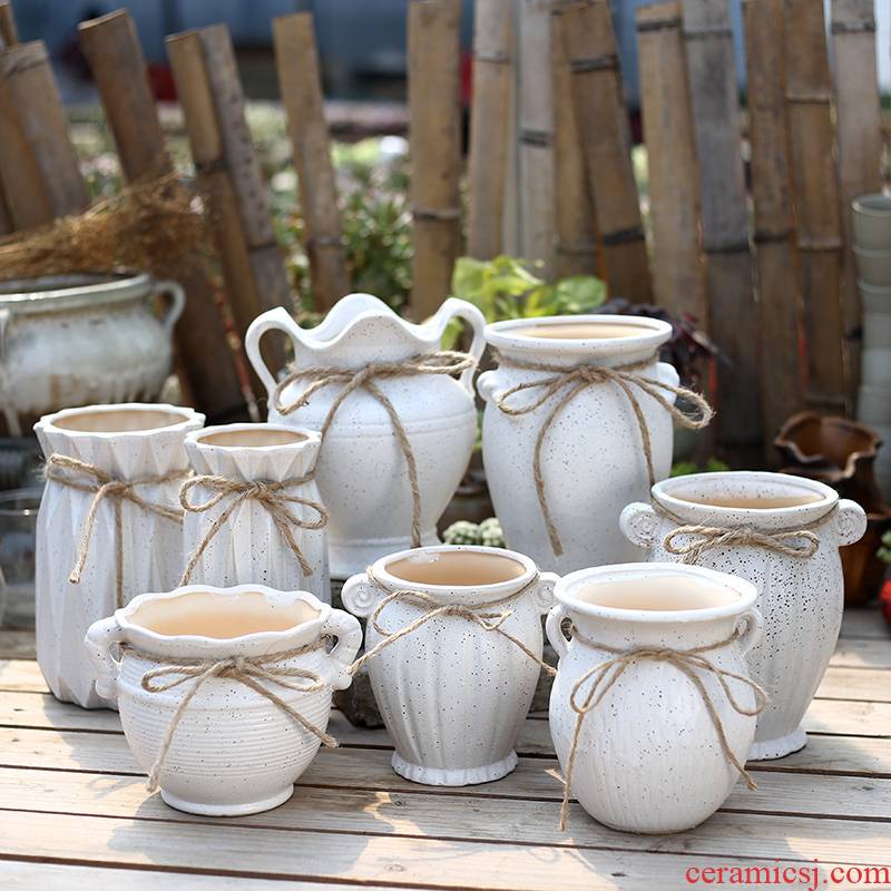 The New rural European contracted manual fleshy flowerpot coarse pottery burn contracted potted plant ceramic creative move