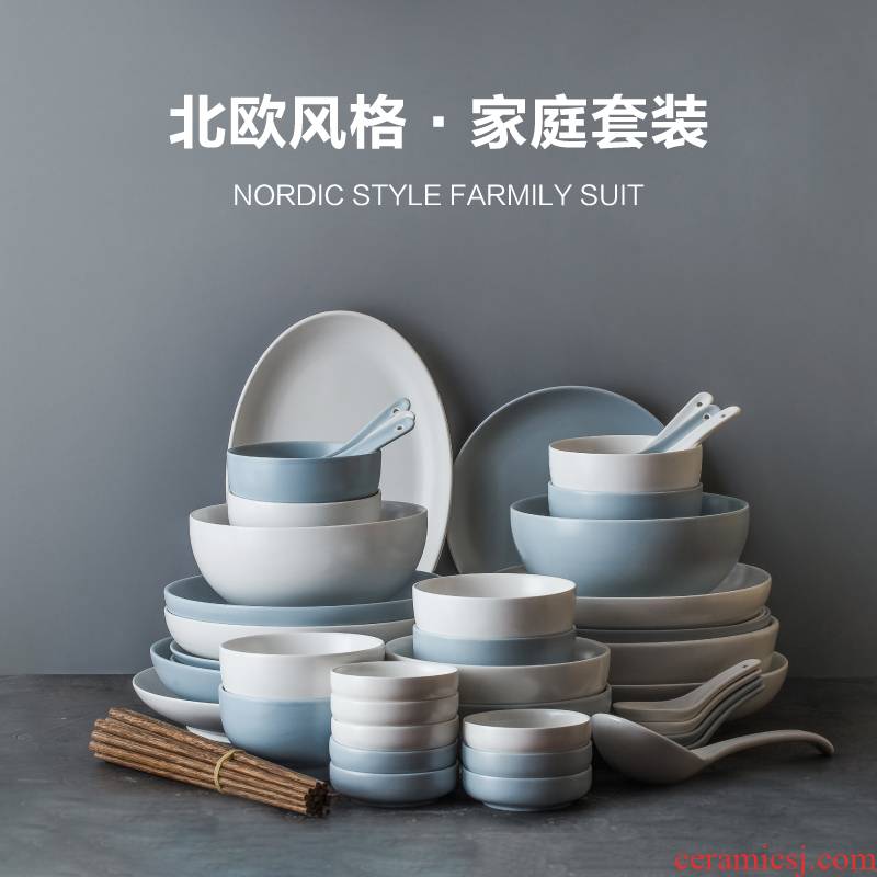 56 the head Ins northern dishes suit Japanese contracted household ceramics tableware combination dishes to use chopsticks 10 people