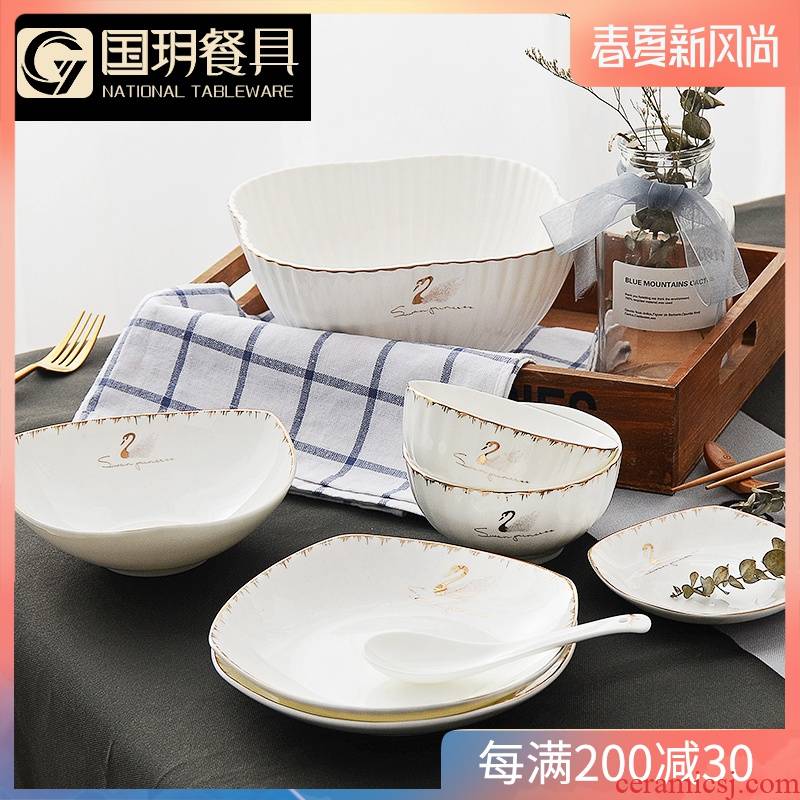Tangshan 10 skull porcelain tableware suit creative household dinner dishes suit 2 Nordic dish bowl suit