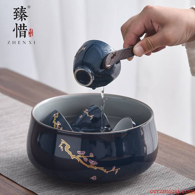"Precious little ji blue tea leaf - cylinder washing kung fu tea tea tea tray tea accessories writing brush washer wash water jar ceramic cup size