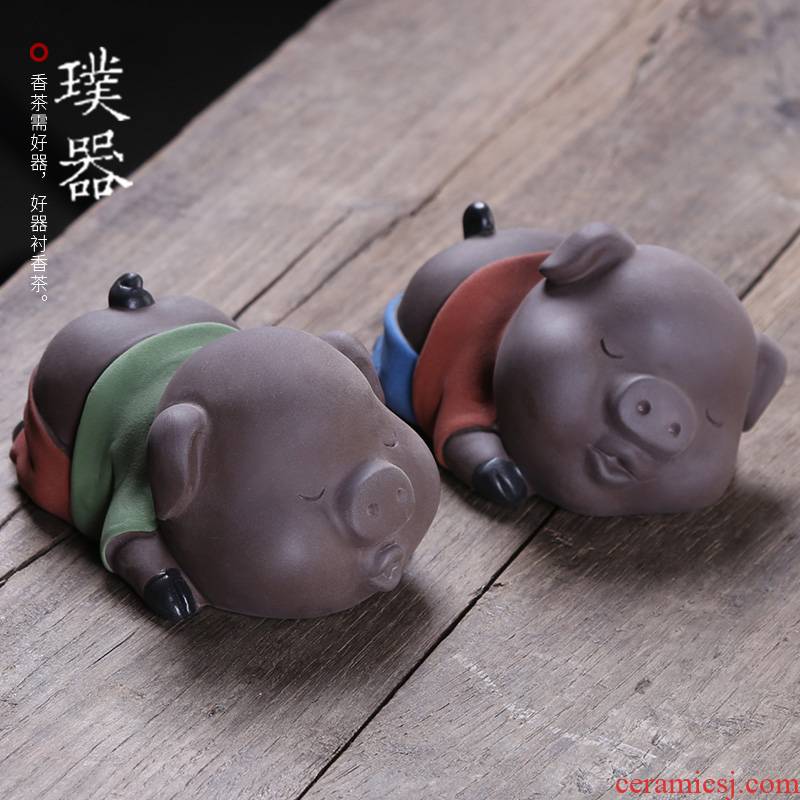 Injection machine violet arenaceous furnishing articles sitting room home decoration tea accessories furnishing articles pet boutique bag tea to keep lovely pig