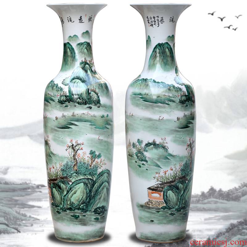 Jingdezhen hand - made pastel landscape ceramic large vases, large sitting room adornment hotel furnishing articles