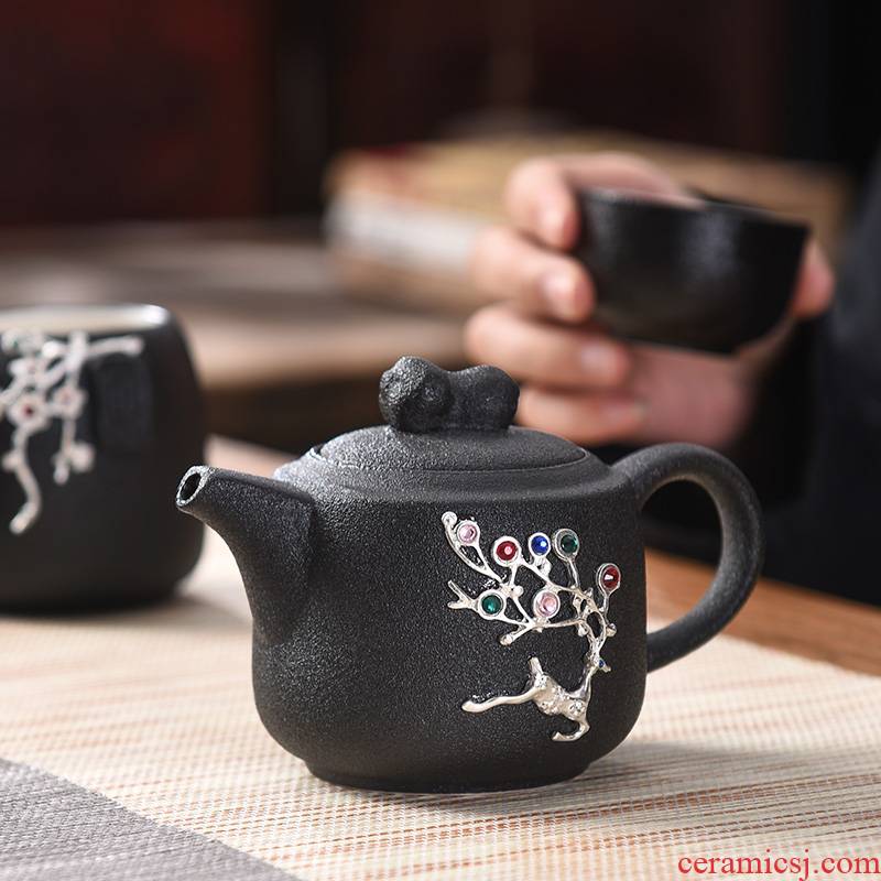 A good laugh, stoneware little teapot coarse grain of black Japanese one kung fu tea set single pot black zen wind household ceramic POTS