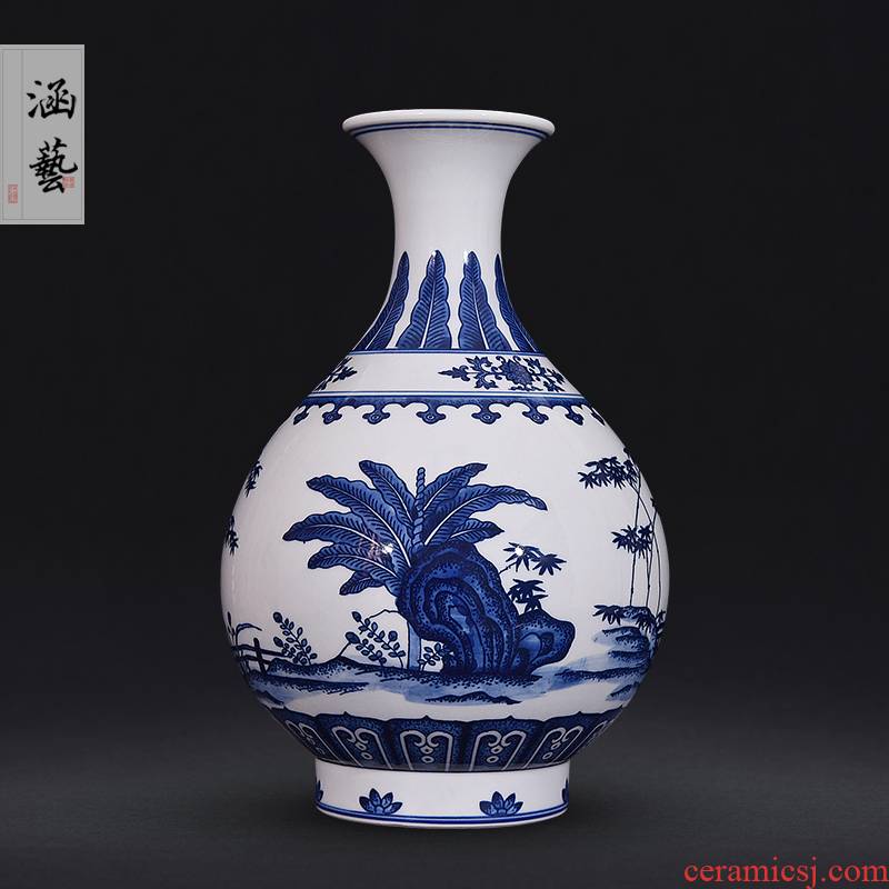 Jingdezhen blue and white bamboo orchid plantain ceramic hand - made okho spring new Chinese style household adornment handicraft furnishing articles sitting room
