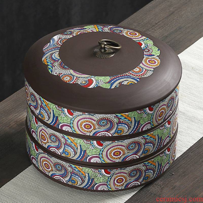 Purple sand tea cake tea pot ceramic large wake receives monolayer receive a case seven cakes tea boxes custom restoring ancient ways