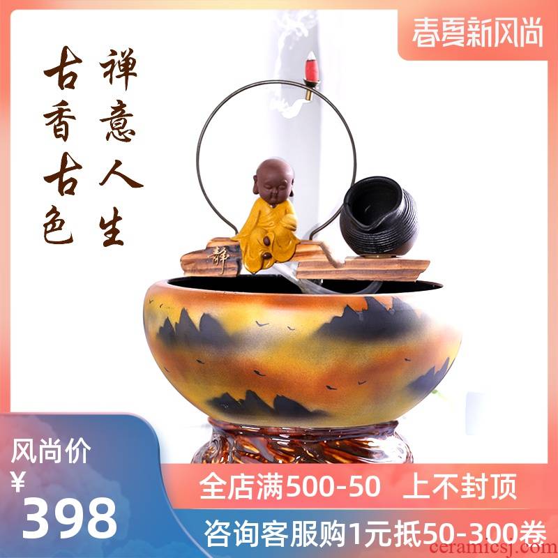 Jingdezhen ceramic aquarium water fountain lucky zen household filtered water and furnishing articles turtle cylinder goldfish bowl