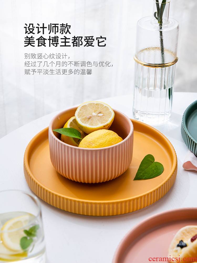 Modern housewives the original Nordic candy color rainbow such as bowl, soup bowl large ceramic tableware suit household bowl dish plate