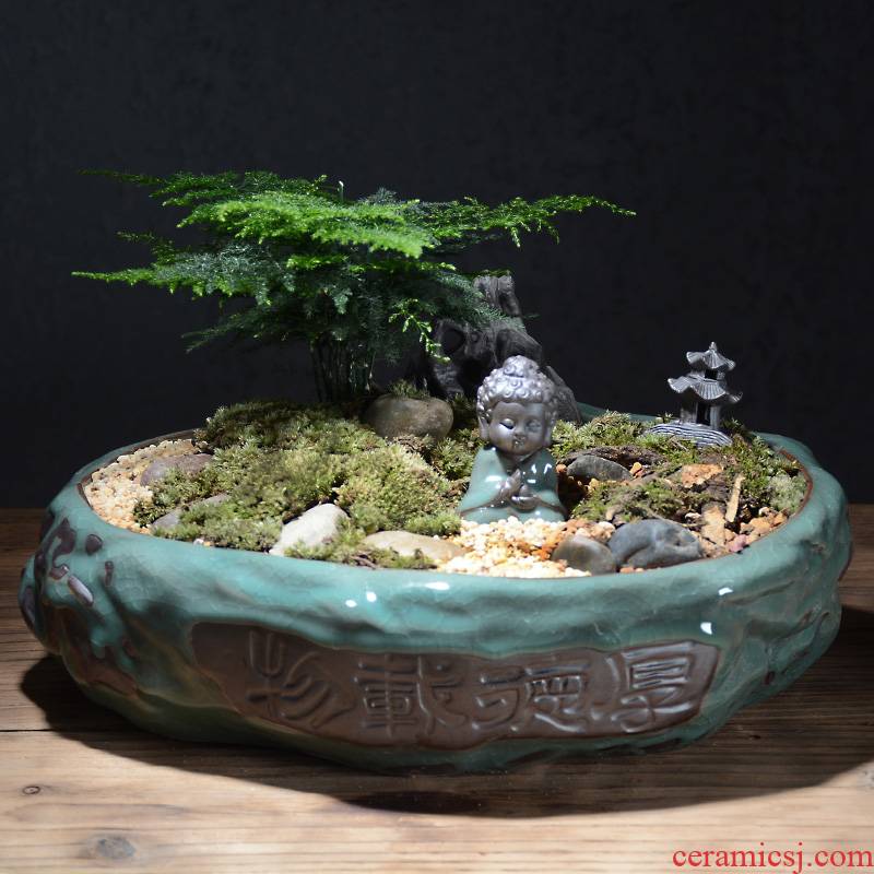 Creative elder brother up with ceramic bracketplant potted bonsai POTS Chinese wind indoor household fleshy green money plant flower pot the plants