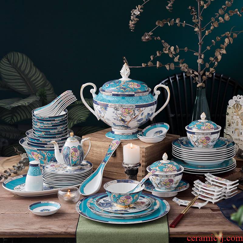 European ceramic tableware suit bowl of soup plate household of Chinese style of high - grade ipads China dishes suit household contracted porcelain