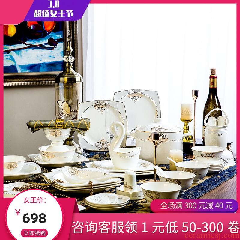 Ipads China tableware dishes suit bulk, household composition European - style jingdezhen ceramic bowl chopsticks contracted up phnom penh dish bowl