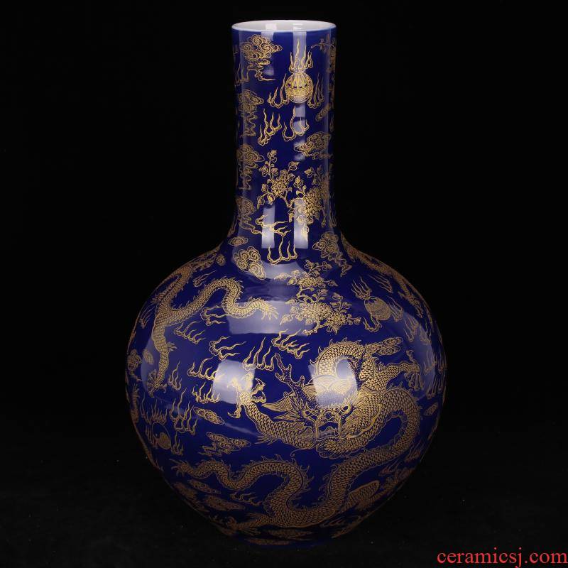 See the blue glaze archaize of jingdezhen porcelain kangxi YunLongWen furnishing articles vase Chinese style household decorative arts and crafts