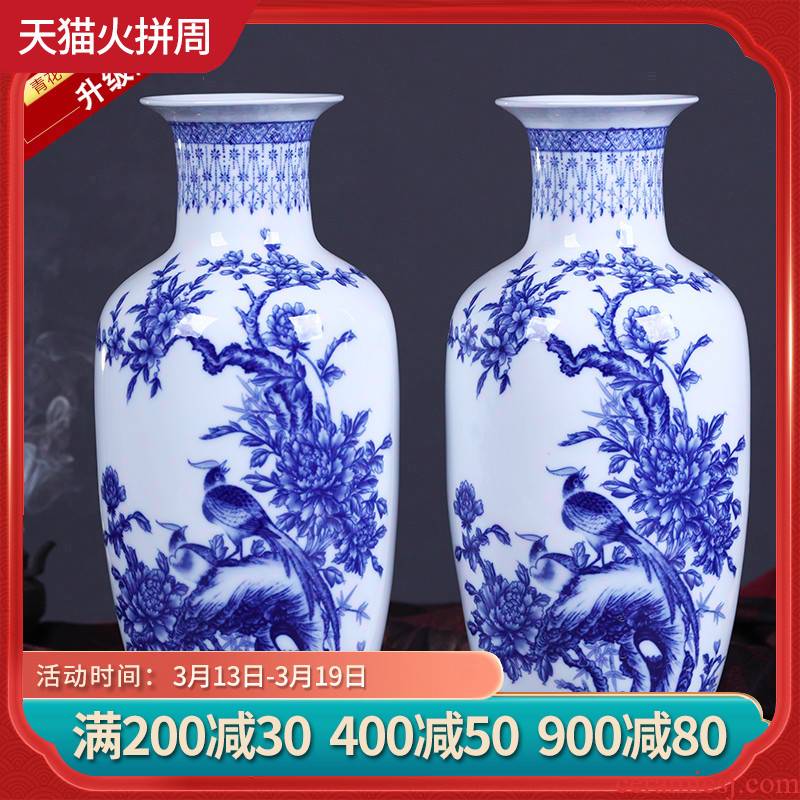 Jingdezhen ceramics furnishing articles of Chinese style of blue and white porcelain vase flower vogue to live in the living room TV cabinet decoration