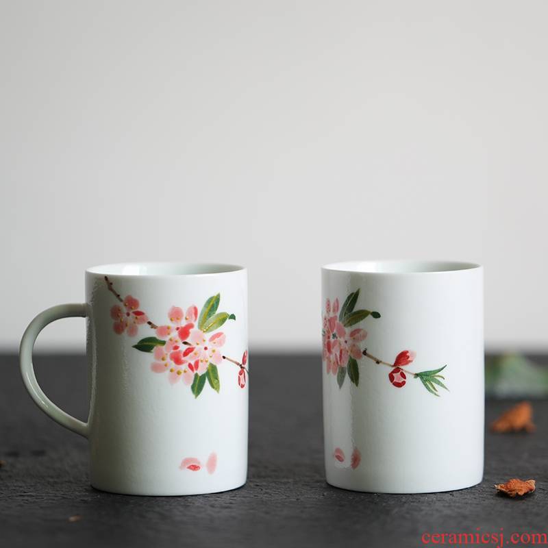Landscape peach persimmon hand - made glass of jingdezhen ceramic mugs female male restoring ancient ways is lovely creative household cup