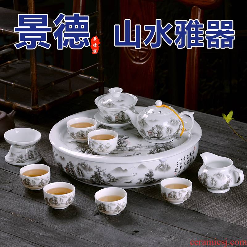 Jingdezhen ceramic tea set suits for Chinese style home office tea set ceramic teapot teacup of a complete set of kung fu tea tray