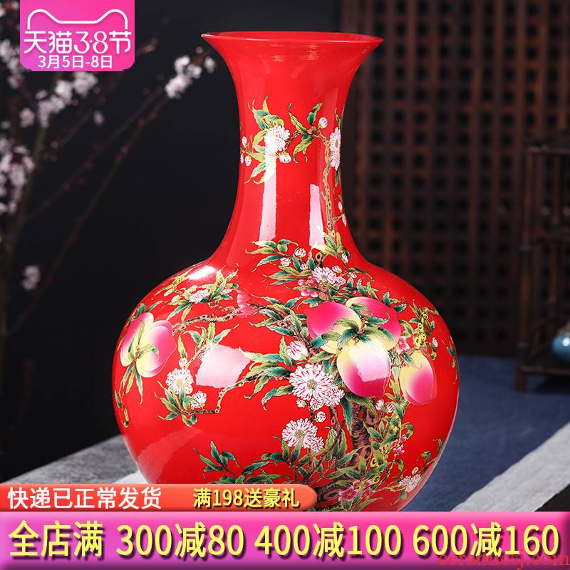 Jingdezhen ceramics red large vases, flower arrangement in modern Chinese style sitting room adornment is placed a housewarming gift