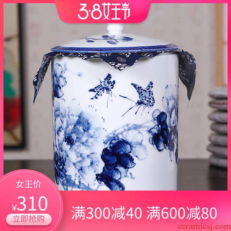 Hand made blue and white porcelain tea pot ceramic household seal can save tea POTS box packing large storage tank