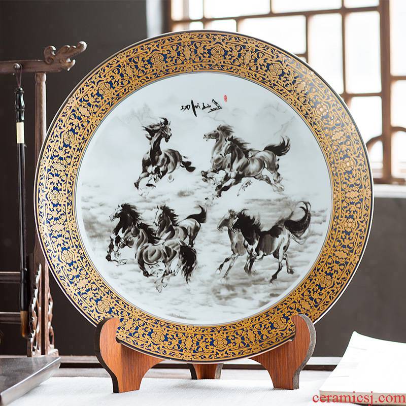 Jingdezhen ceramics furnishing articles household decorations hanging dish sitting room ark, large Chinese arts and crafts decorative plate