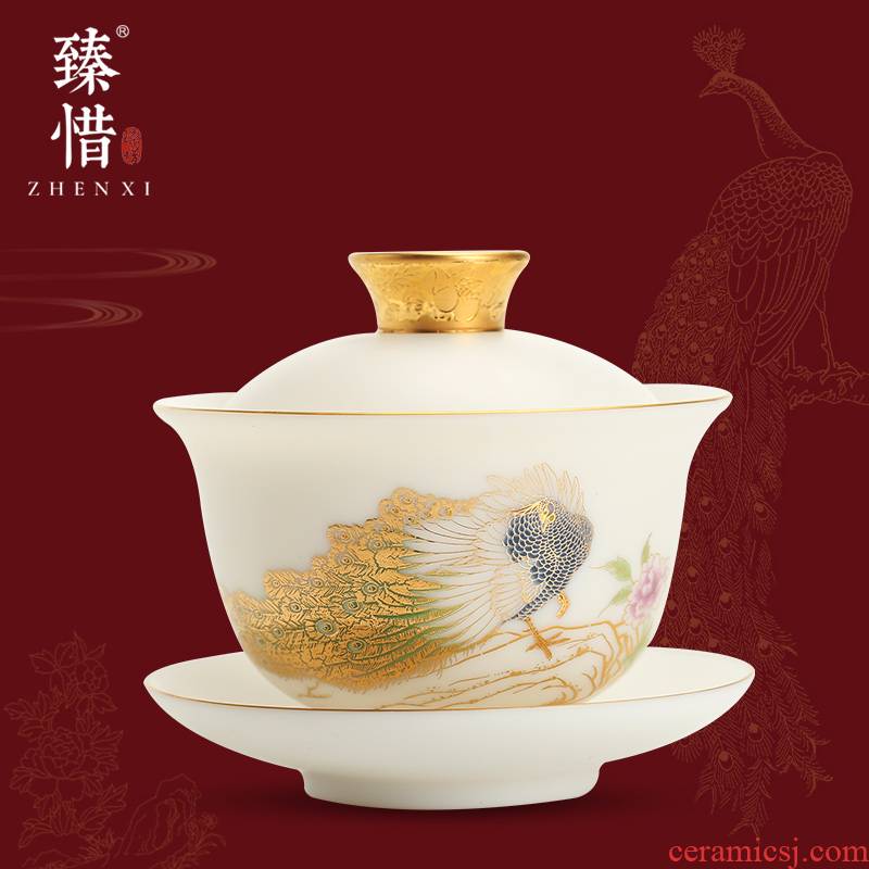 Become precious little wealth changchun pure white porcelain tureen dehua kung fu tea family tea tureen gifts