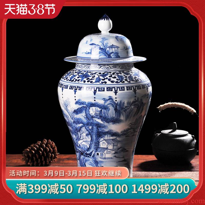 Jingdezhen ceramics antique hand - made landscape general pot of blue and white porcelain vase household adornment handicraft furnishing articles