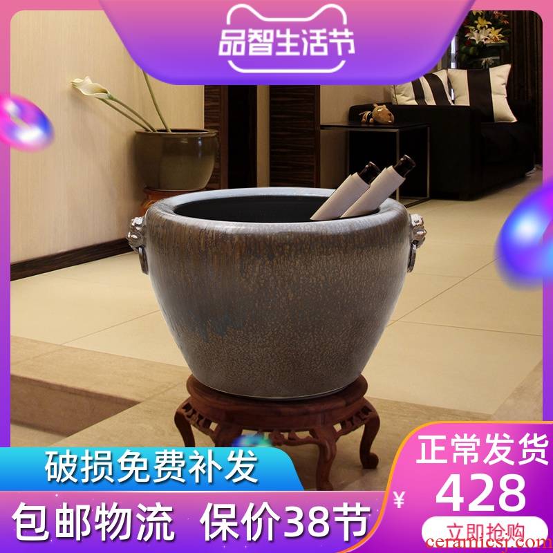 Jingdezhen ceramic aquarium calligraphy and painting cylinder sitting room be born king hotel company brocade carp goldfish turtle cylinder