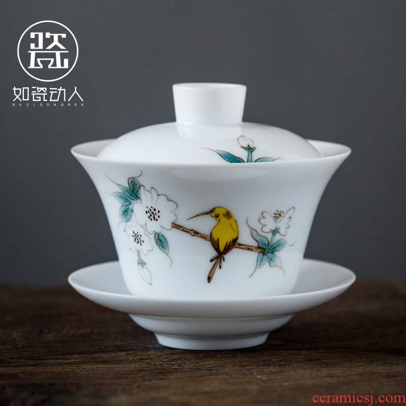 To the as porcelain moving three tureen home worship only ceramic bowl cup kung fu tea set suet white jade porcelain tea bowl