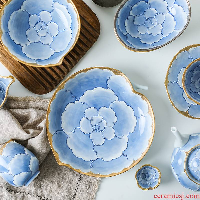 The deer field'm ceramic tableware wenshan up of gold and silver color peony series imported from Japan creative bowl dish plate by hand