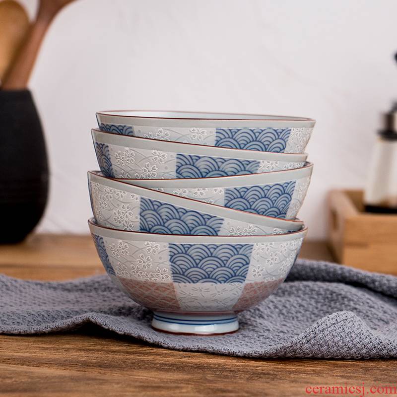 Meinung burn bowl household rice bowls Japanese imported from Japan and the wind ripples of blue and white porcelain bowl set gift box