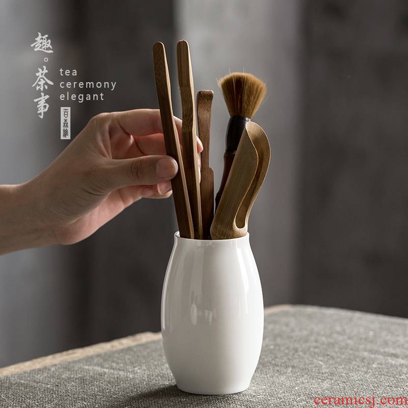 Babson d dehua white porcelain suet jade tea accessories in lard 6 gentleman teaspoons ChaGa YangHuBi tea tin vases