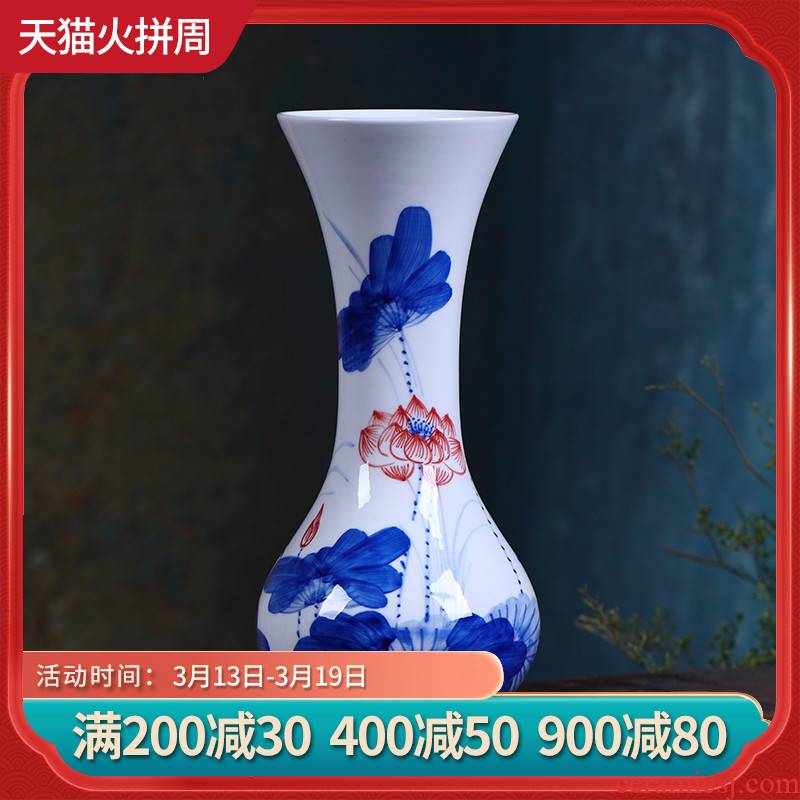 Package mail jingdezhen ceramic floret bottle of flower implement hand - made of blue and white porcelain lotus flower home sitting room adornment is placed