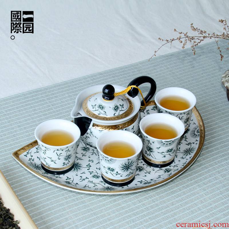 A garden international ceramic tea set suit household sector tea tray teapot teacup combinations of A complete set of kung fu tea set
