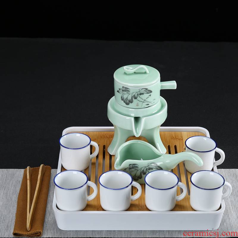 Kung fu tea set suit small sets of purple sand tea set automatically small tea table ceramic household contracted with plate of a complete set of tea sets
