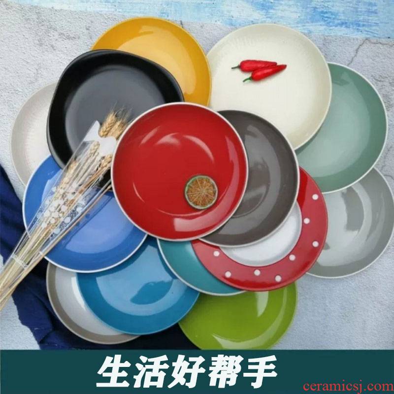 5 only ceramic household food dish special 8 inches shallow dish plate flat disk plate color Japanese creative western food