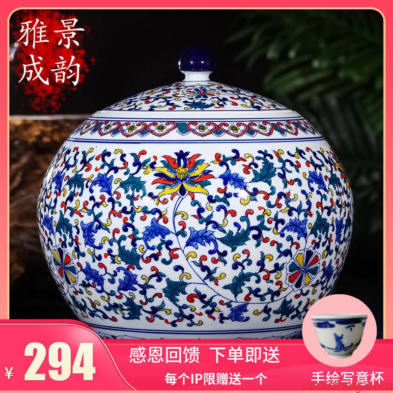 Jingdezhen ceramics large seal pot tea caddy fixings retro store receives the big yards puer tea pot