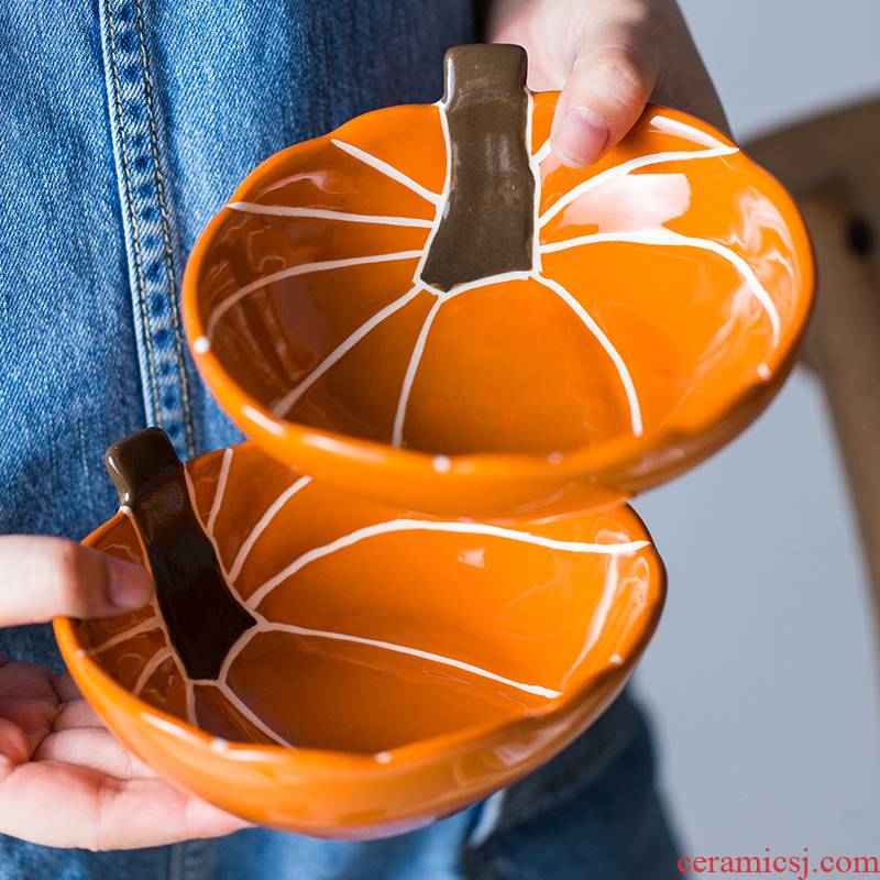 Nordic manual pumpkin shape individuality creative ceramic bowl of fruit salad bowl baby side dish bowl dessert bowl for the job