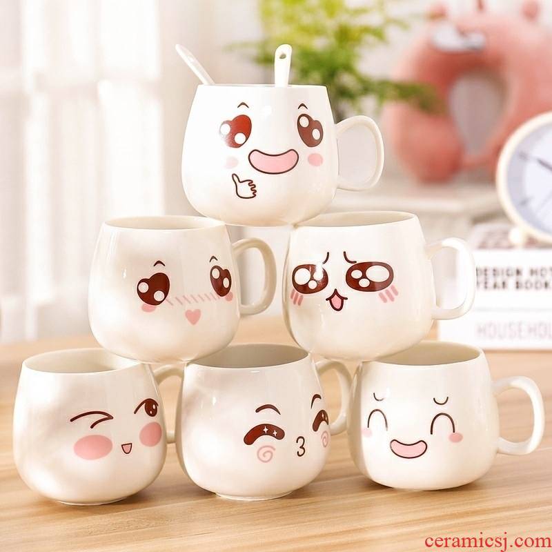 South Korean creative express cartoon kitten ceramic cup with cover spoon move picking getting water cup coffee l.