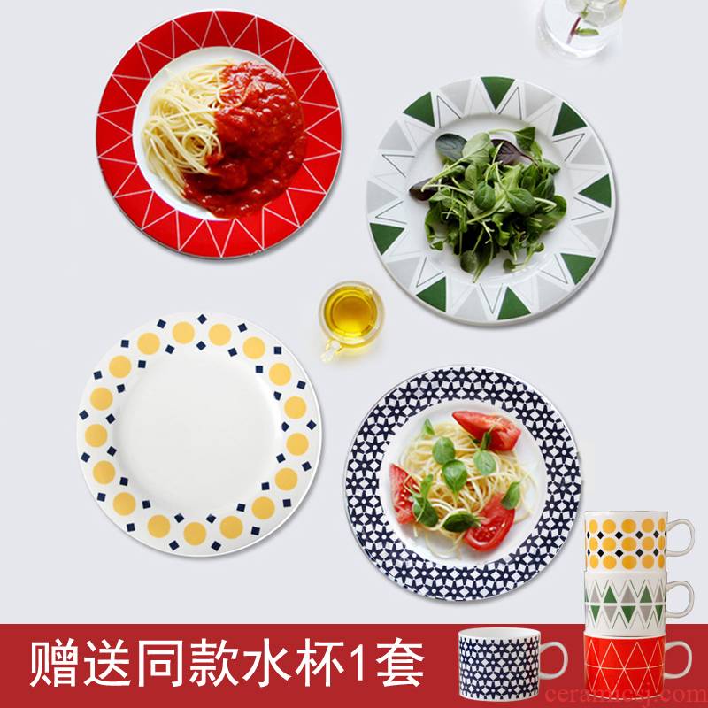 Geometric four mount western - style food and coffee cup steak household creative ceramic plate flat for breakfast snacks