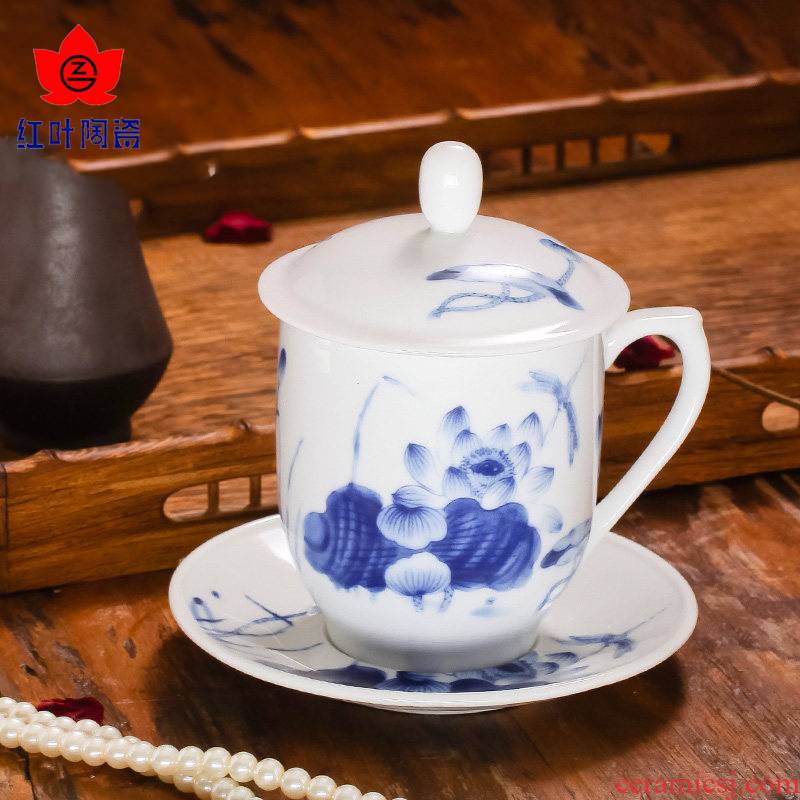 Red high temperature fine white porcelain cup glair jingdezhen chinaware lotus disc set of blue and white porcelain cup package mail