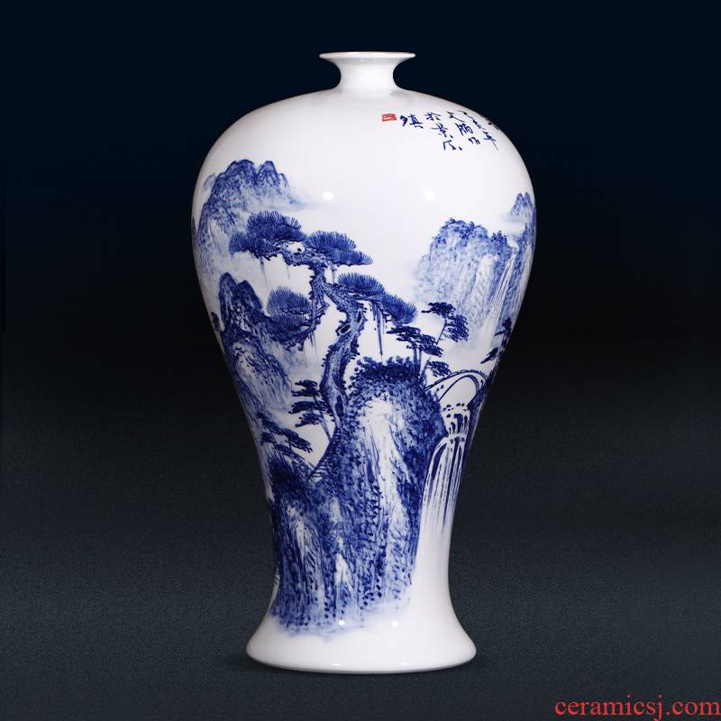 Jingdezhen ceramics by hand draw landscape painting vases, antique Chinese style household, sitting room porch decoration furnishing articles