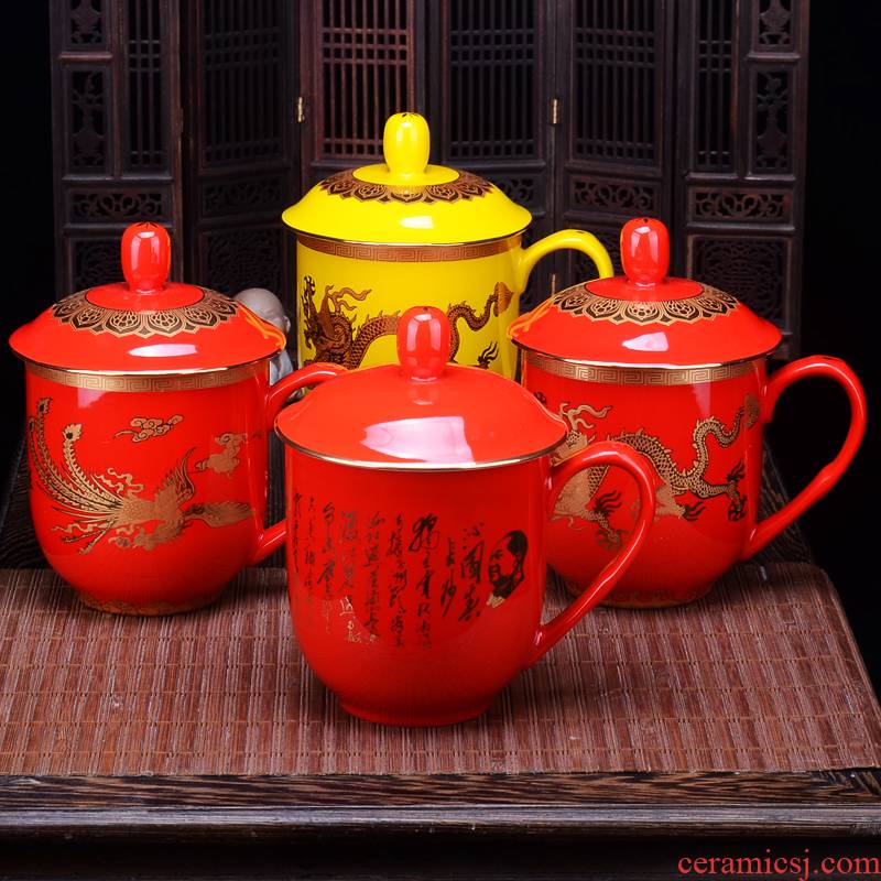 Xiang feels ashamed Chinese red porcelain up boss of longfeng cup business gifts batch customization souvenirs large size