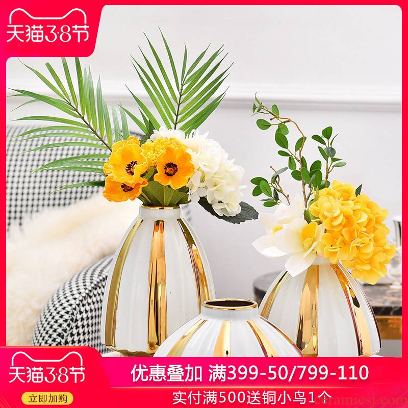 Light ceramic vase key-2 luxury living room TV cabinet wine porch desktop flower arranging household furnish furnishing articles